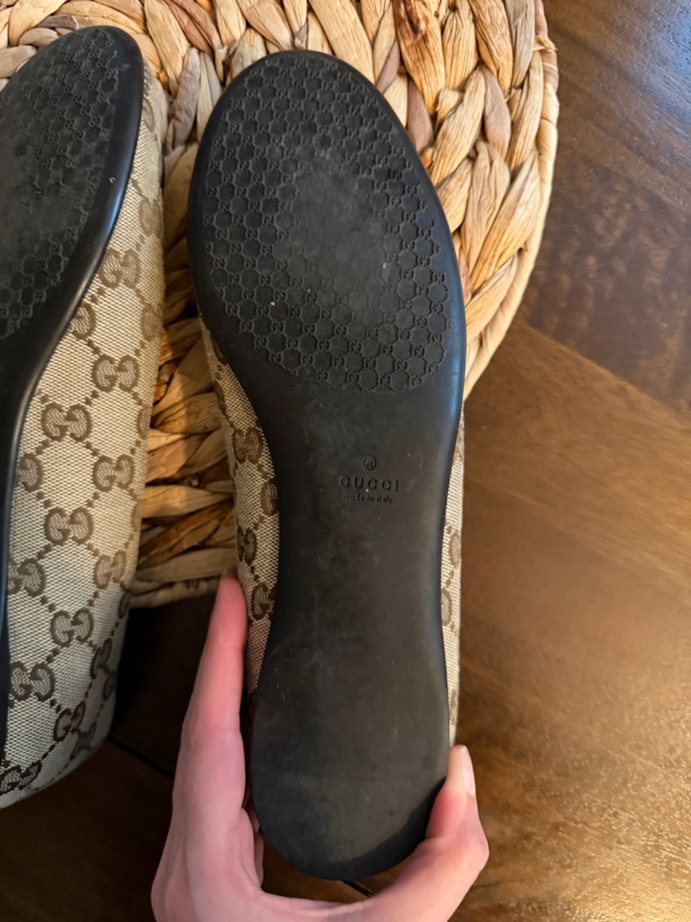 Gucci Beige GG Canvas Logo Ballet Flats - Picture 10 of 11
